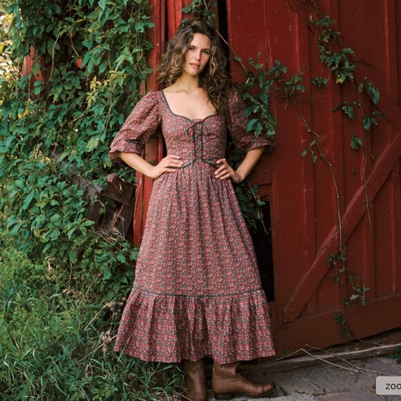 CHRISTY DAWN Narcissa Dress Evergreen Apple Harvest Size Large Like New - Picture 1 of 9